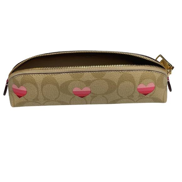 Coach Pencil Case In Signature Canvas With Stripe Heart Print - Picture 2 of 8